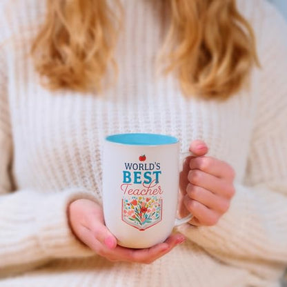 Christian Art Gifts Floral Ceramic Coffee Mug: World's Best Teacher, 15 oz. - color: Multicolor/Best Teacher