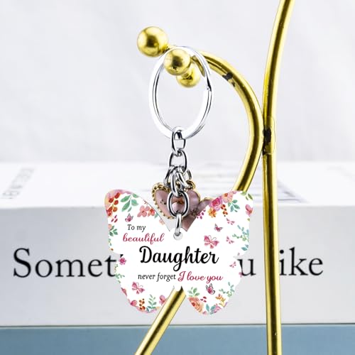 OEHEDOU Butterfly Gifts Keychain For Women Men Family Members Memorial Gift - color: Light Red Daughter
