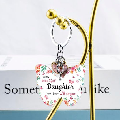 OEHEDOU Butterfly Gifts Keychain For Women Men Family Members Memorial Gift - color: Light Red Daughter