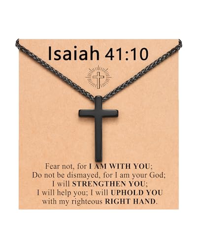 UNGENT THEM Be Strong in Faith, 20 Inch Cross Necklace for Men Teen Boys - style: Isaiah 41:10