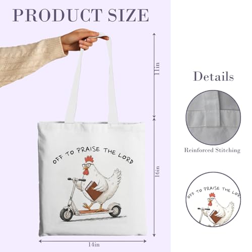 Chicimln Christian Goose Tote Bag, off to Praise the Lord Bible Verse Canvas Tote Bags - color: White 12