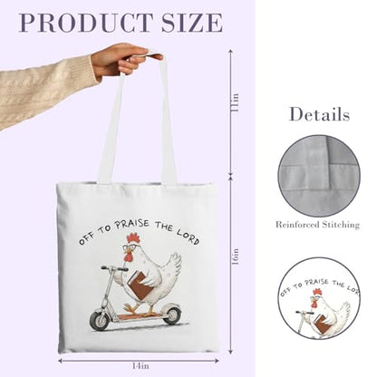 Chicimln Christian Goose Tote Bag, off to Praise the Lord Bible Verse Canvas Tote Bags - color: White 12