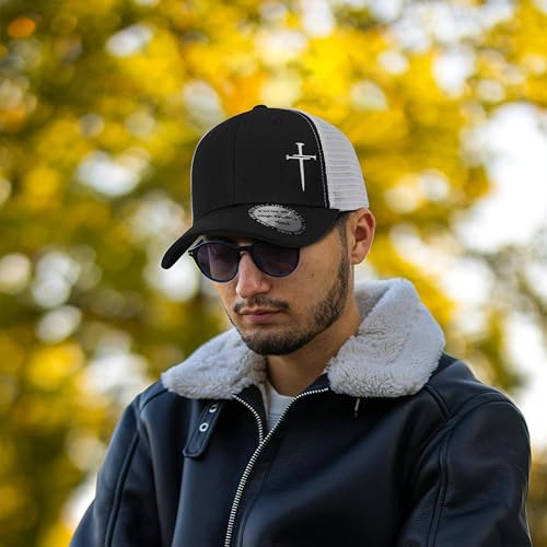 Christian Hats for Men Women,Jesus 3 Nail Cross Hat Christian Religious Gifts for Birthday/Christmas - color: 04.black-white