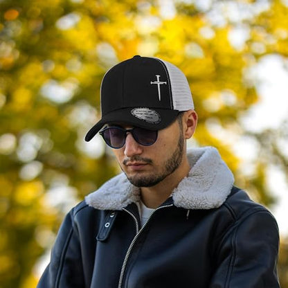 Christian Hats for Men Women,Jesus 3 Nail Cross Hat Christian Religious Gifts for Birthday/Christmas - color: 04.black-white
