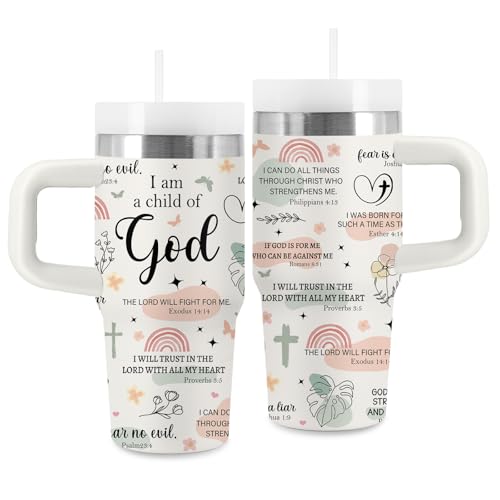 Christian Gifts for Women Girls – 14 oz Tumbler with Handle and Straw, Stainless Steel Insulated - BPA Free, Inspirational Bible Verse Baptism Cup, Religious Birthday Travel Gift (Child of God) - color: Child1