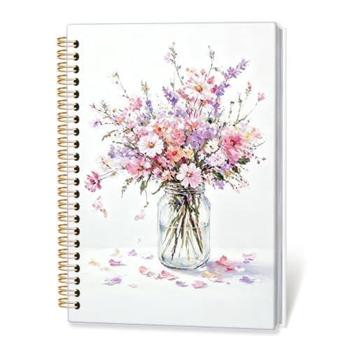 Pastel Pink Floral Aesthetic Spiral Notebook Journal for Women,A5 - color: Flower