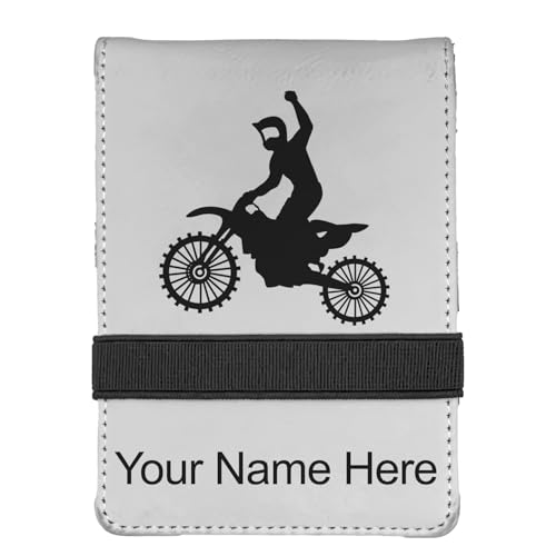 LaserGram Mini Padfolio with Notepad and Pen, Motocross, Personalized Engraving Included (White) - color: White