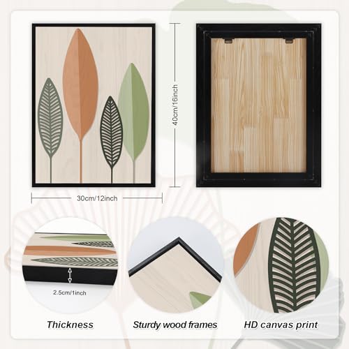 LHIUEM Framed Botanical Wall Art Leaf Art Pieces Zen Canvas Wall Art Set of 3(12”X16”) Boho Bedroom Wall Decor Sage Green Pictures Unique Plants Prints Colorful Modern Artworks for Living Room Office - color: Botanical