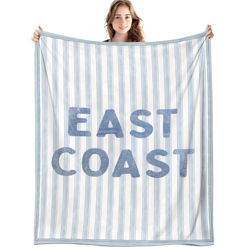 Blue Coastal Beach Blanket, East Coast Preppy Beach Striped Throw Blankets for Home Bedroom Dorm Couch Bed Decor, Beachy Room Decor Aesthetic, Coastal Granddaughter Room Decor, 50x60 Inch - color: 01-blue Coastal Beach(blanket)