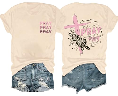 Christian Shirts for Women Faith Bible Verse Shirt Pray Graphic Tops - color: Apricot-1, size: Medium