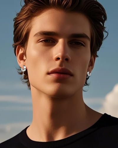 ONESING 20-25 Pcs Clip On Earrings for Men - Dangle Hoop Sterling Non Pierced Fake Piercings - Stainless Steel Silver - color: Silver-25pcs