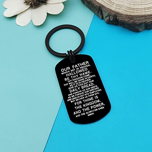 Dabihu Christian Gift Keychain Religious Gift Bible Verse Keyring Baptism Christmas Easter Birthday First Communion Gift - color: Our Father Which Art in Heaven Hallowed Be Thy Name Black Keychain