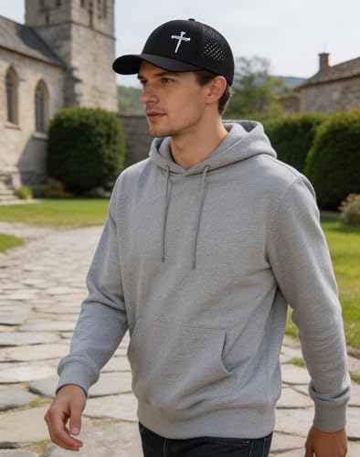 Jesus 3 Nail Cross Hat Christian Religious Gifts for Christma with Embroidered - Adjustable Snapback Baseball Cap - color: 3 Nail Cross Mesh Nylon Black