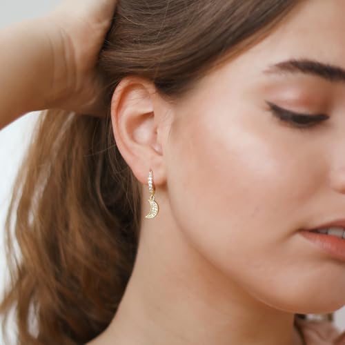 14K Gold Earring Cross Waterdrop Butterfly Heart Knot Earrings for Women Gold Silver Cross Leverback Drop Gold Silver Teardrop Hoop Dangle Earring White Gold Dangle Drop Earring - color: Gold-Moon Star Earrings