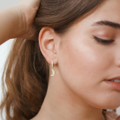 14K Gold Earring Cross Waterdrop Butterfly Heart Knot Earrings for Women Gold Silver Cross Leverback Drop Gold Silver Teardrop Hoop Dangle Earring White Gold Dangle Drop Earring - color: Gold-Moon Star Earrings