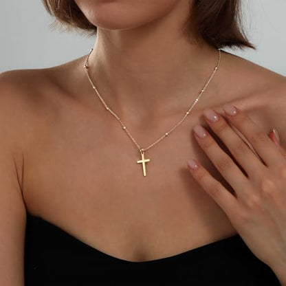 Cross Necklace for Women, Dainty 14K Gold Plated CZ Pendant - color: Gold-medium plain cross