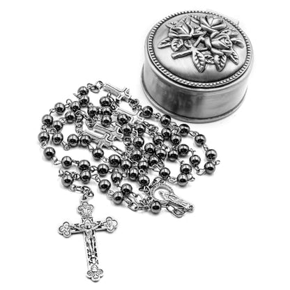 Rosary Beads Catholic for Man and Woman - Natural Black Stone Gemstone Rosary Beads.