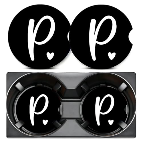 2PCS Initial P Car Cup Holder Coasters Neoprene Universal 2.75" - color: Initial P