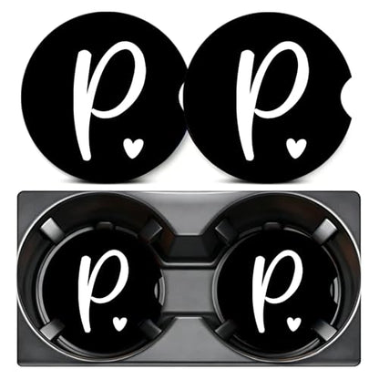 2PCS Initial P Car Cup Holder Coasters Neoprene Universal 2.75" - color: Initial P