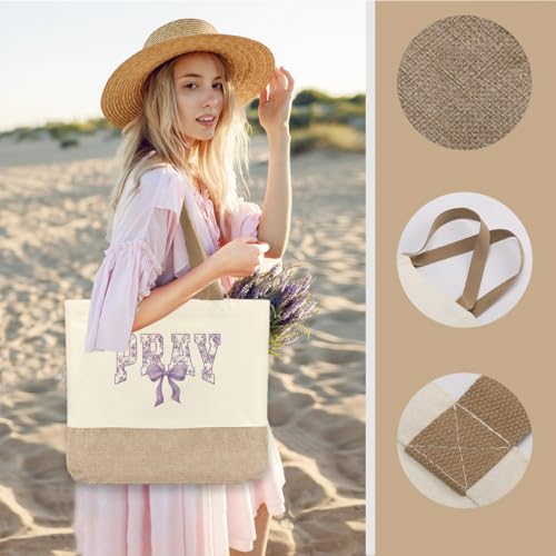 Tote Bag, Gifts for Women Friends Girlfriend Coworker Wife Mom Reusable Tote Bags Birthday Thank You Gift - color: Purple Pray