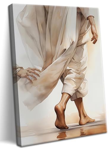 AKWISH Jesus Canvas Wall Art, Christian Wall Decor of Woman Touching the Hem of Jesus' Garment, Inspirational Bible Scene Picture Print for Home, Church, or Prayer Room – 12"x16" Framed - color: Jesus Walks, size: 16"L x 12"W