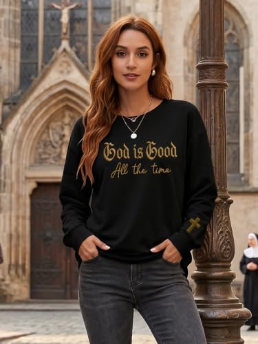 Eatbook Christian Sweatshirts for Women Jesus Long Sleeve Pullover Tops - color: Black-god, size: Large