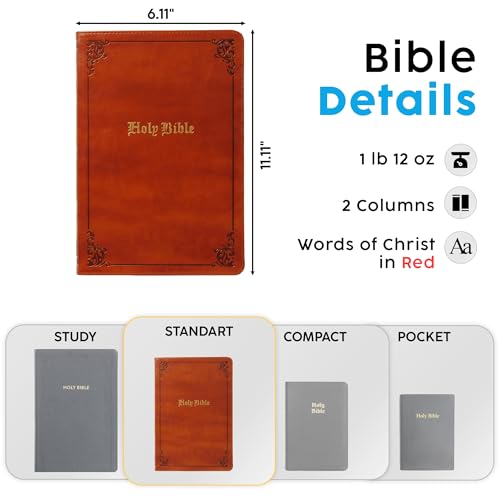 Personalized Vintage KJV Bible with Custom Text and Design, Tan, King James Version, Red Letter Edition, Large Comfort Print, Faux Leather Christian Gift for Baptism, Graduation, Birthday - color: Tan