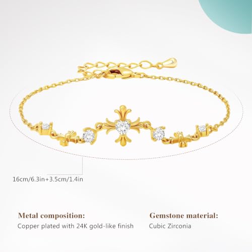 Cicy Bell Cross Bracelets For Women 24k Gold Plated Cubic Zirconia Bracelet - color: Gold-B
