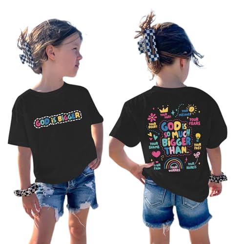 Sulayesh Girls Cute Christian Shirts Jesus God Faith Bible Verse Tshirt for Kids Religious Inspirational Graphic Tees Tops - color: Black, size: 7-8 Years
