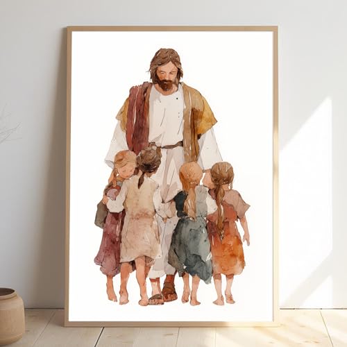 Jesus and Children Canvas Wall Art Jesus Hug Print 16x24in No Frame - color: A6Unframed