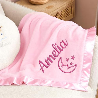 Personalized Baby Blanket with Embroidered Name,Custom Baby Receiving Blankets Soft Fleece Toddler Blanket for Newborn Baby Girl Shower Gifts -36" x 36" - color: Pink