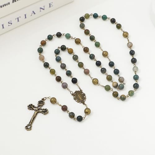KOMI 8mm Natural Stone Beads Rosary Necklace Rosarios Catolicos Para Mujer Catholic Rosary Beads for Women Christian Gifts - style: Rosary-6