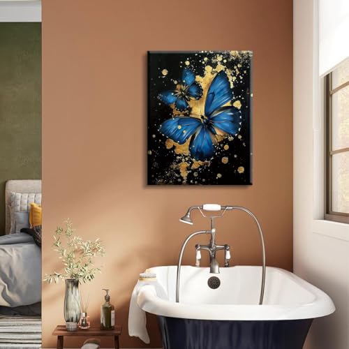 Blue Butterfly Wall Art Canvas Prints Black and Gold Bathroom Wall Decor - color: Zen Butterfly Wall Art Canvas Prints (Ready to Hang)