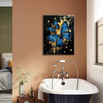 Blue Butterfly Wall Art Canvas Prints Black and Gold Bathroom Wall Decor - color: Zen Butterfly Wall Art Canvas Prints (Ready to Hang)