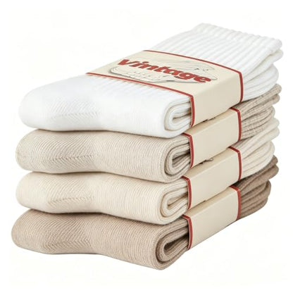 DAUCO 4 Pairs 98% Cotton Socks for Men Women Crew Seamless Fall Slouchy Socks - color: 4 Pairs - White+light Beige+light Khaki+medium Khaki, size: 10-13