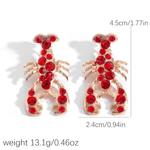 Creative Exaggerated Ocean Animal Drop Dangle Earrings for Women, Bohemia Style Alloy Lobster Octopus Fish Crab Earrings for Summer Beach Holiday Party Jewelry Gifts - style: Gold Red Rhinestone Lobster Earrings-F
