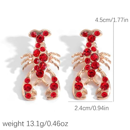 Creative Exaggerated Ocean Animal Drop Dangle Earrings for Women, Bohemia Style Alloy Lobster Octopus Fish Crab Earrings for Summer Beach Holiday Party Jewelry Gifts - style: Gold Red Rhinestone Lobster Earrings-F