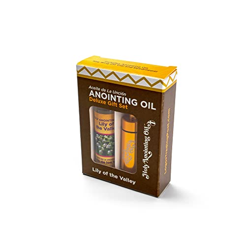 Lily of the Valley Anointing Oil from Israel Boxed Gift Set with Dispenser, Holy Jerusalem Oil & Gold Metal Keychain Bottle Container, Plastic Dropper & Small Glass Vial, Aceite Ungido y Botella - color: Gold, style: Lily of the Valley