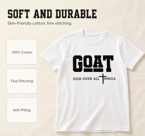 Men's Christian Graphic T-Shirt,Goat(God Over All Things) 100% Cotton Tee - color: White, size: Medium