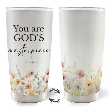 Christian Floral 20oz Travel Coffee Mug Tumbler, Christian Gifts for Women, Religious Gifts for Women, Bible Verse Flower Stainless Steel Tumbler with Lid and Straw - color: youer