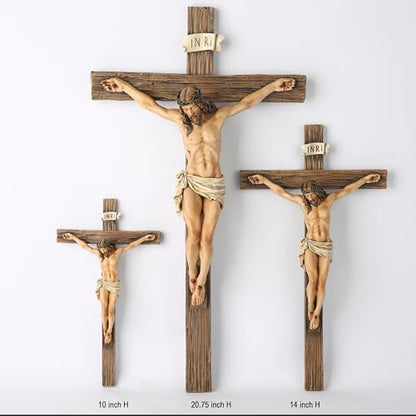 BC Catholic Crucifix Wall Cross, 14"H Jesus Statue Cross for Wall - size: 14"L x 7.7"W