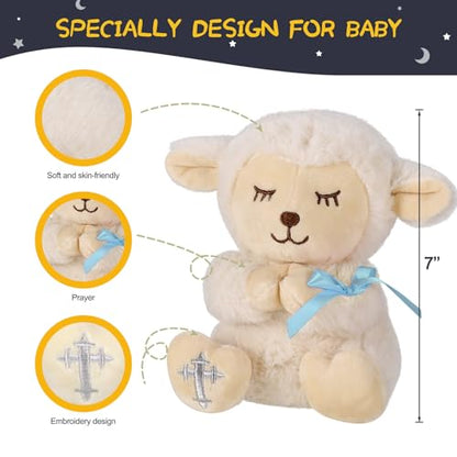 VUNCESSIN Baptism Gifts for Baby Boys with 7'' Cute Plush Lamb and Pray Book, Baptism, Dedication and Christening Gift Set for Boys in Keepsake Box. - color: Blue-lamb