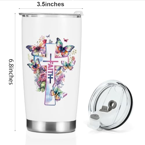 Christian Gifts for Women Sister Tumbler, Inspirational Bible Verse Butterfly Gifts Birthday Christmas, Faith Religious Coffee Mug Stainless Steel Vacuum Insulated Double Wall Travel Cup with Lid - color: Faith Butterfly 1228