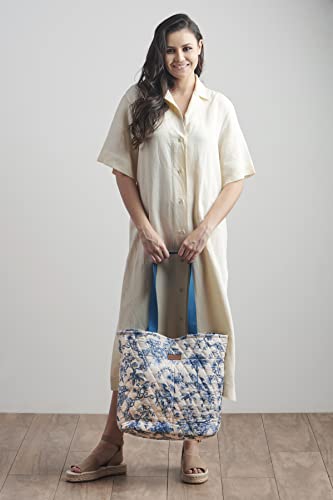 Maison d' Hermine Shopping Bags Cotton Quilted Tote Bag with Zipper Pockets - color: 002 - Bonobo - Blue