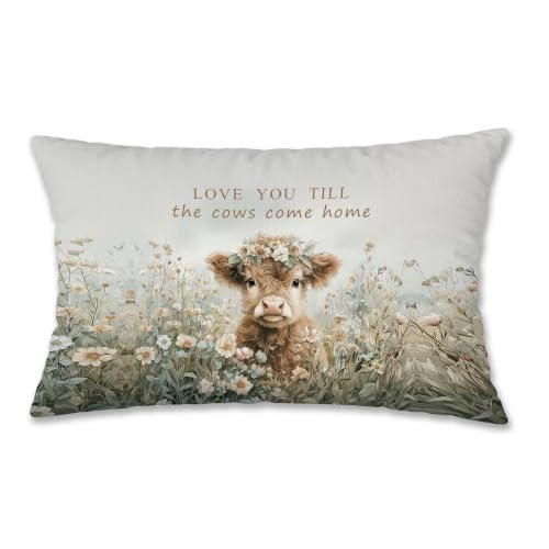 Vintage Highland Cow Throw Pillow Cover 20x12 Inch - color: Highland Cow-2