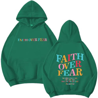 Faith Over Fear Hoodie Womens Christian Graphic Cute Hoodies Cotton Blend Sweatshirt Casual Tops - color: Green, size: X-Small