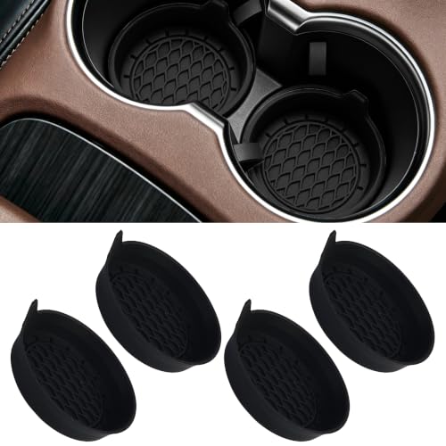 4PCS Car Cup Holder Coaster, Silicone Non-Slip Vehicle Cup Holder Insert Pads, Automotive Interior Insulation Drink Cup Mats Decor Accessories, Universal for SUV, Sedan, Truck (Black) - color: Black