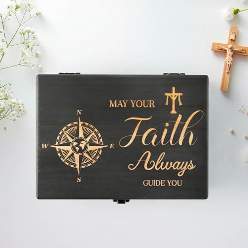 R HORSE Religious Confirmation Keepsake Box - Baptism Confirmation Gift for Teen Boy Girl, Wooden Engraved First Communion Keepsake Box with Lid, Christian Memory Holder for Jewelry Memento Photos - style: Confirmation