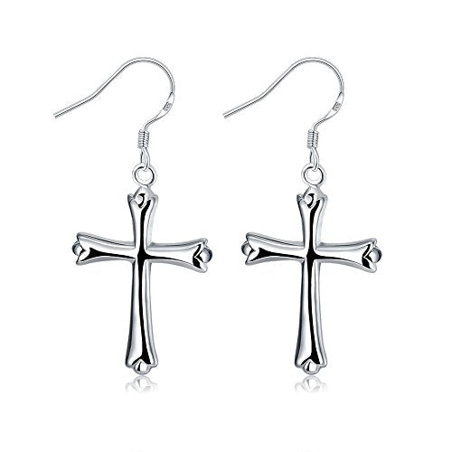 Light Weight Cross Drop Dangle Earrings Sterling Silver Plated Fashion Earring Dangles for Women