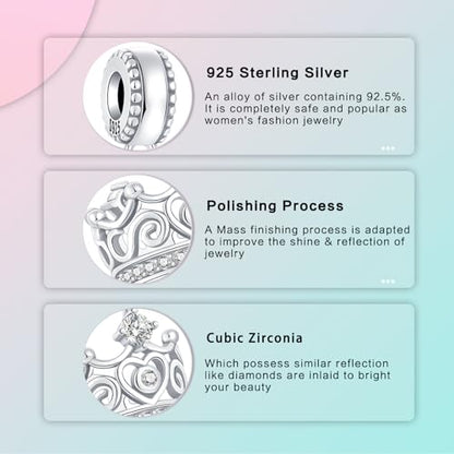 LUXILLA 925 Sterling Silver Charm Golden Family Tree Sparkling Cross Cute Dragon Charms Fits Bracelets Necklace Pendant Bead Jewelry Gift for Women Family Friends - color: Crown Dangle Charm